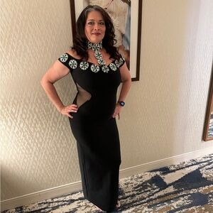 Chic Black Maxi Dress with Floral Embellishments